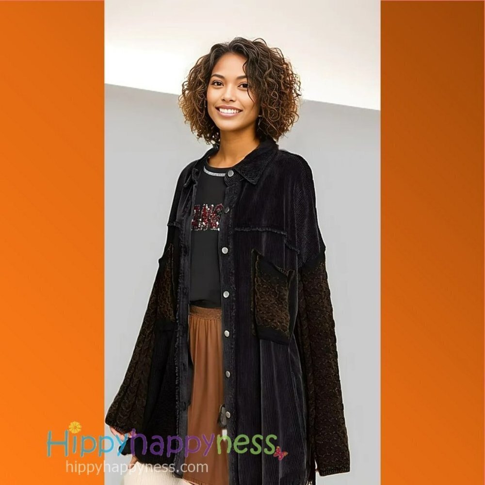 POL Corduroy  Sweater Jacket Shacket Distressed Oversized Long Sleeve NWT